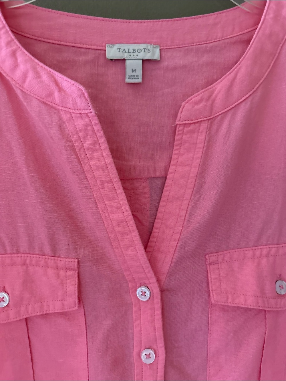 Talbots Linen Camp Shirt Split Neckline Size M Pink - Picture 5 of 13